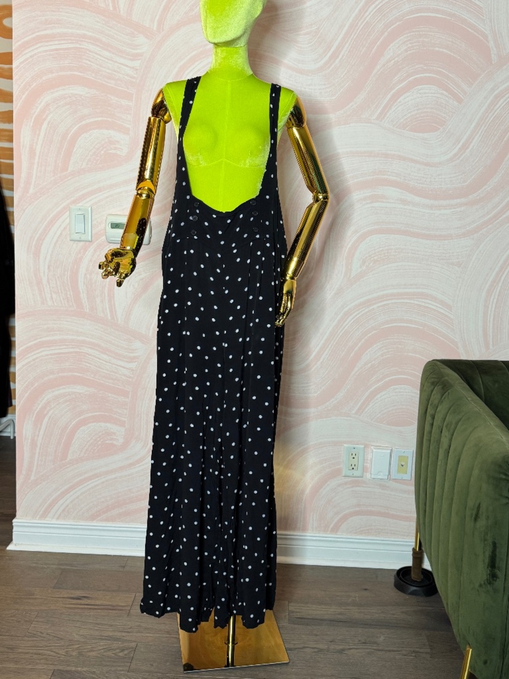 Polka dots High waisted suspenders wide pants